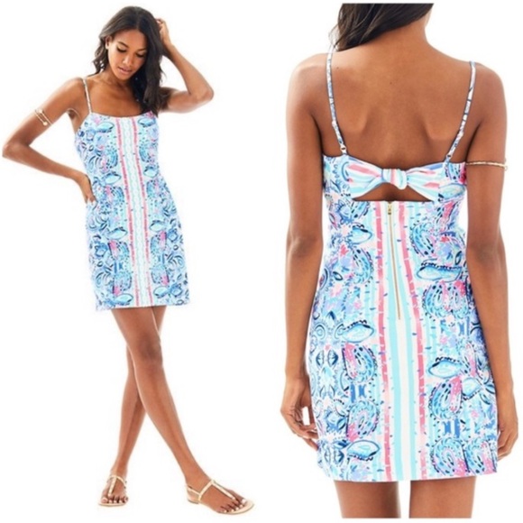 Lilly Pulitzer Dresses & Skirts - LILLY‎ PULITZER SHELLI STRETCH DRESS IN WHITE STRIPES & STREAMERS Size 10